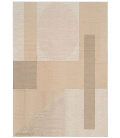Alfombra grande de viscosa beige y topo con elegante diseño geométrico 1