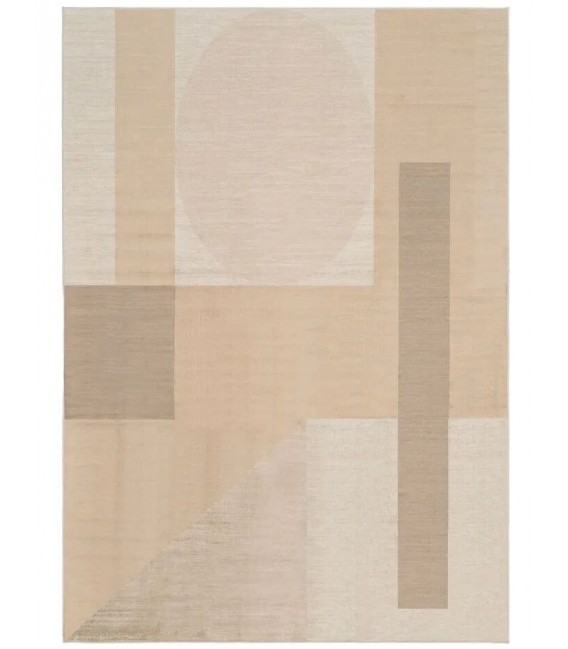 Alfombra grande de viscosa beige y topo con elegante diseño geométrico 1