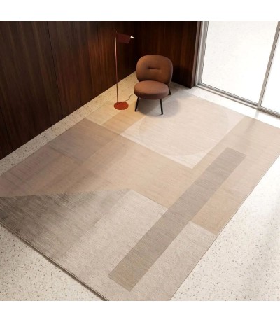 Alfombra grande de viscosa beige y topo con elegante diseño geométrico Mdmhogar