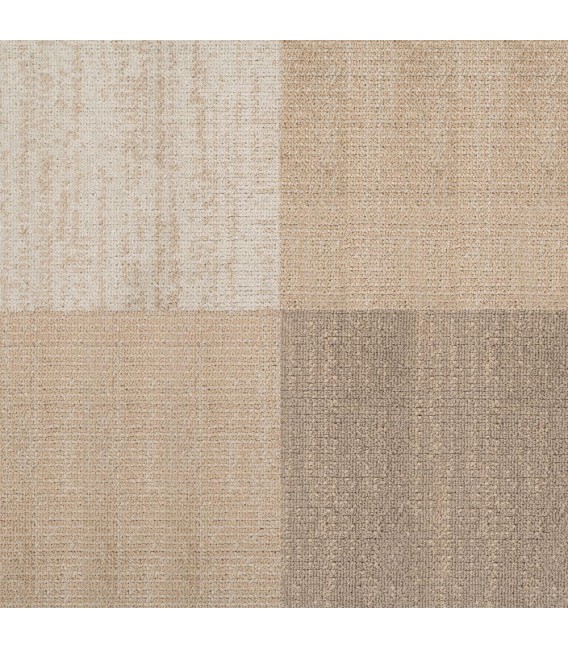 Alfombra grande de viscosa beige y topo con elegante diseño geométrico2