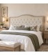 Cabecero XL lino beige capitoné y madera natural estilo clásico Mdmhogar