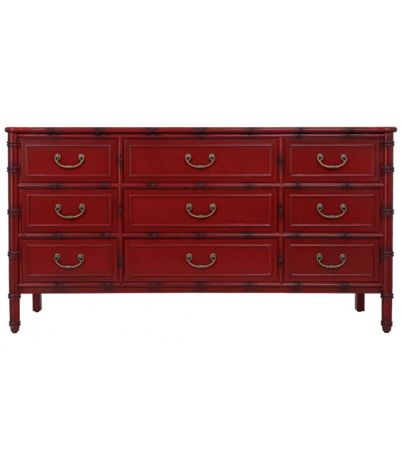 Cómoda XXL bambú rojo patinado tiradores dorados estilo oriental 1