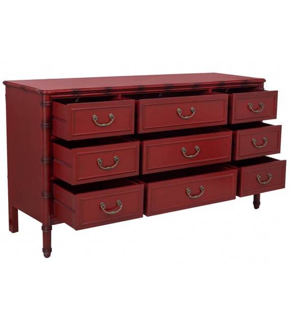 Cómoda XXL bambú rojo patinado tiradores dorados estilo oriental 2