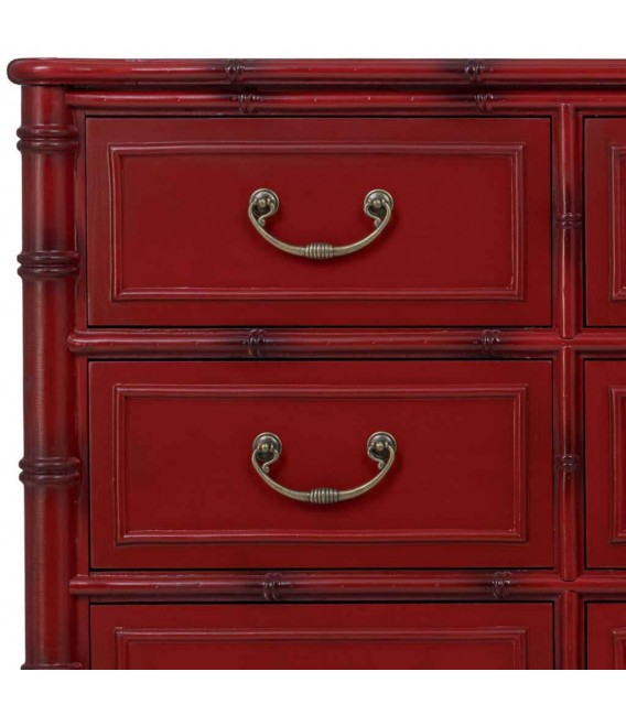 Cómoda XXL bambú rojo patinado tiradores dorados estilo oriental 6
