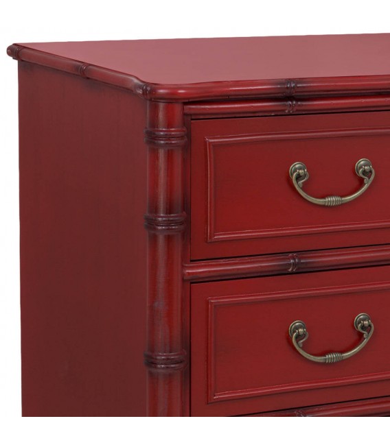 Cómoda XXL bambú rojo patinado tiradores dorados estilo oriental 4