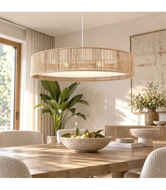 Lámpara techo 3 luces cuerda natural trenzada estilo contemporáneo Mdmhogar