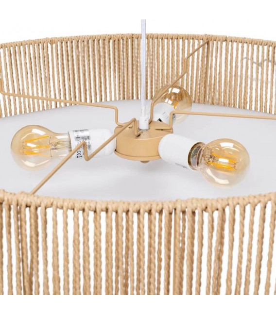 Lámpara techo 3 luces cuerda natural trenzada estilo contemporáneo 2