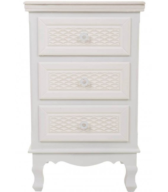 Mesita de noche blanca y beige con relieve de estilo romántico 1