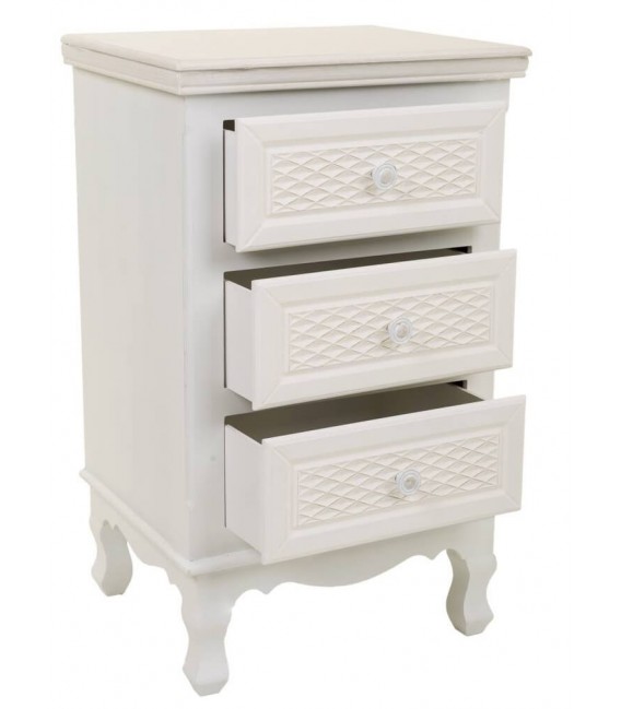 Mesita de noche blanca y beige con relieve de estilo romántico 2