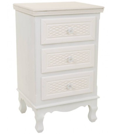 Mesita de noche blanca y beige con relieve de estilo romántico