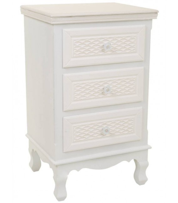 Mesita de noche blanca y beige con relieve de estilo romántico