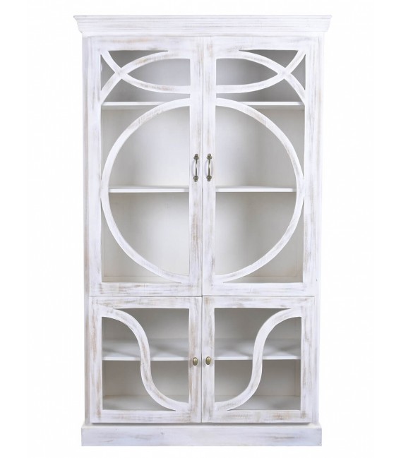 Vitrina colonial de madera blanco rozado con detalles dorados1