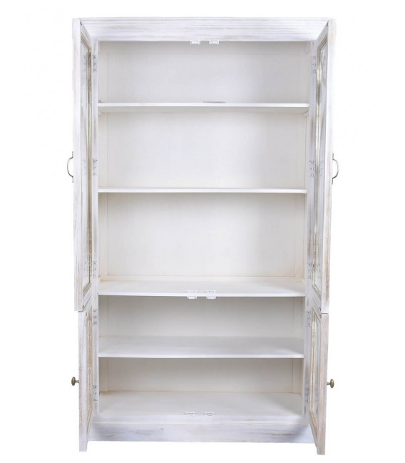 Vitrina colonial de madera blanco rozado con detalles dorados2