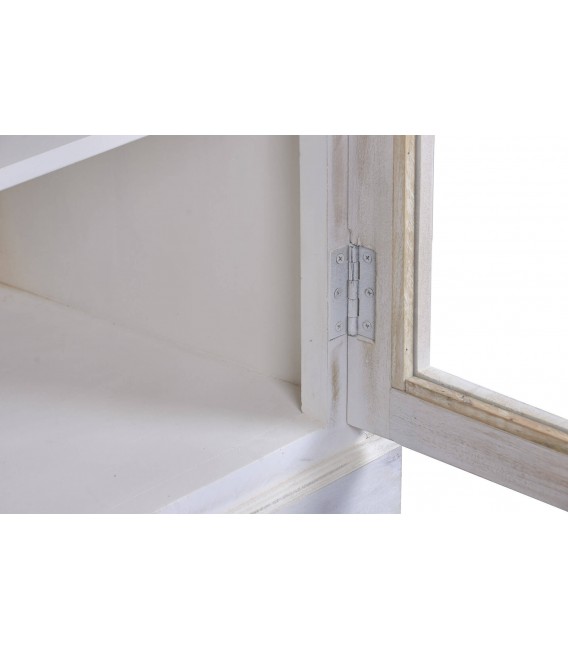 Vitrina colonial de madera blanco rozado con detalles dorados 4