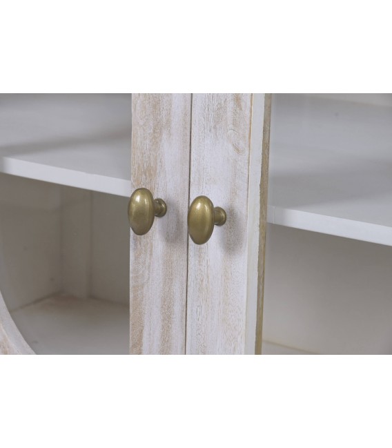 Vitrina colonial de madera blanco rozado con detalles dorados 5