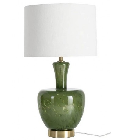 Lámpara alta de cristal verde oliva con pantalla blanca contemporánea