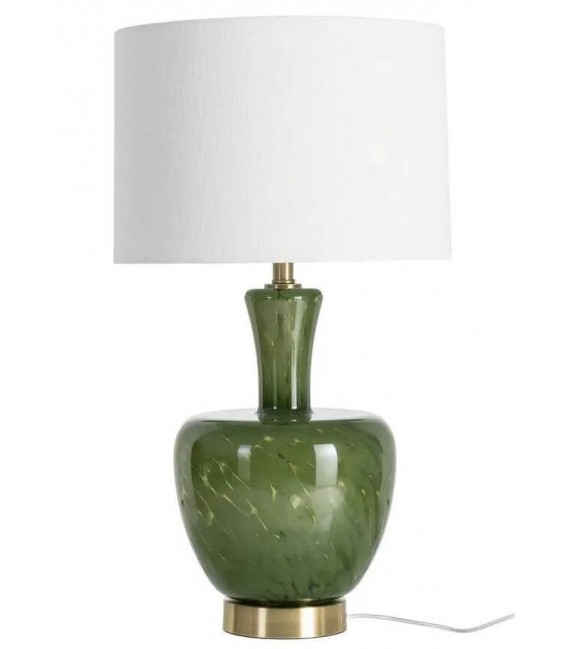 Lámpara alta de cristal verde oliva con pantalla blanca contemporánea