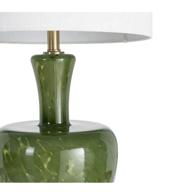 Lámpara alta de cristal verde oliva con pantalla blanca contemporánea 2