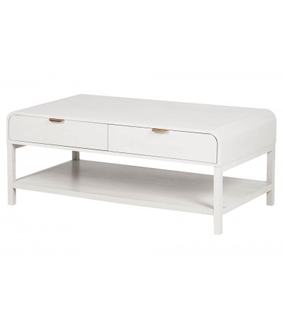 Mesa de centro blanca con cajones y tiradores dorados contemporánea