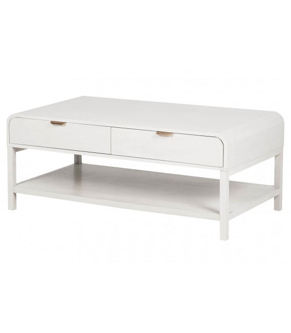 Mesa de centro blanca con cajones y tiradores dorados contemporánea