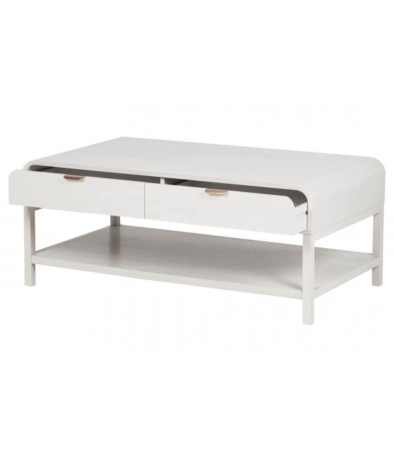 Mesa de centro blanca con cajones y tiradores dorados contemporánea 2
