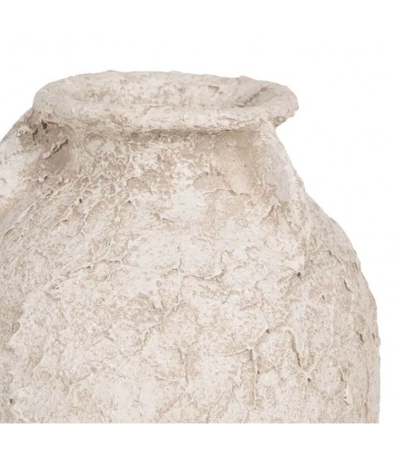 Jarrón alto de cerámica blanco roto con textura rústica envejecida 2