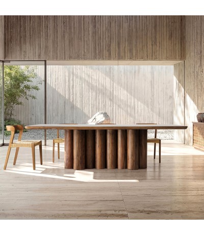 Mesa comedor contemporánea XXL de madera color nogal elegante. Mdmhogar