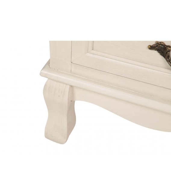 Mesita de noche blanca y nogal 3 cajones estilo clásico romántico 6