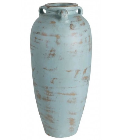 Jarrón alto de terracota turquesa rozado estilo mediterráneo
