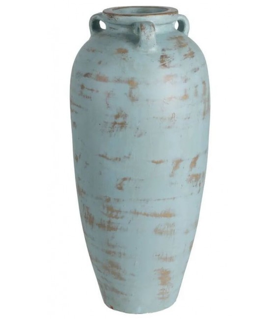 Jarrón alto de terracota turquesa rozado estilo mediterráneo
