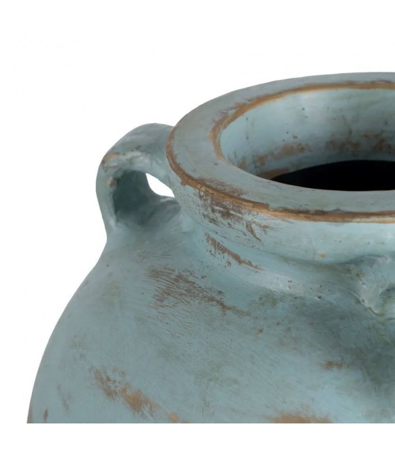 Jarrón alto de terracota turquesa rozado estilo mediterráneo 1