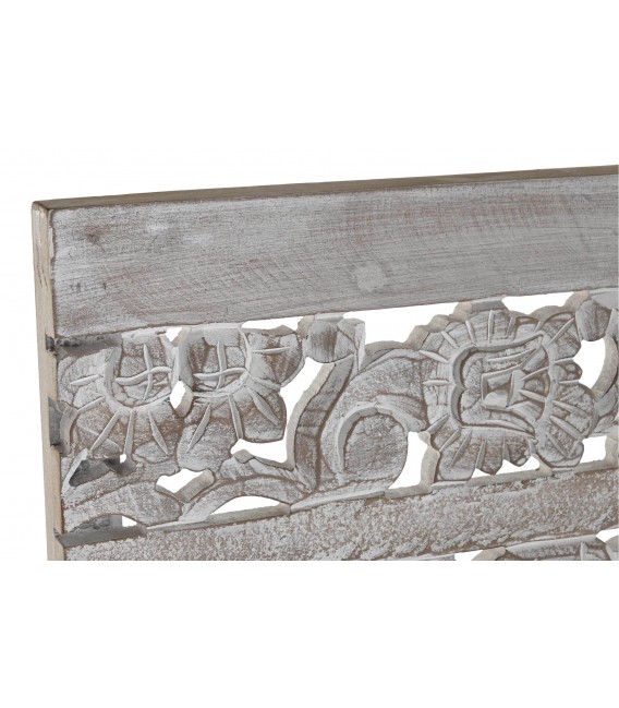 Cabecero mural tallado gris estilo boho, ideal para cama o pared.2