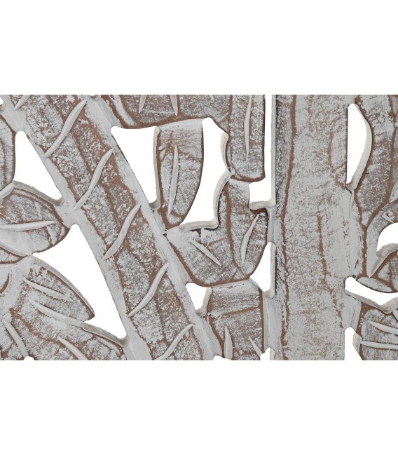 Cabecero mural tallado gris estilo boho, ideal para cama o pared.3