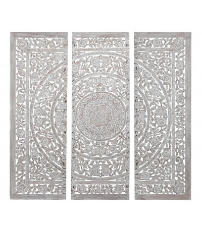 Cabecero mural tallado gris estilo boho, ideal para cama o pared.1