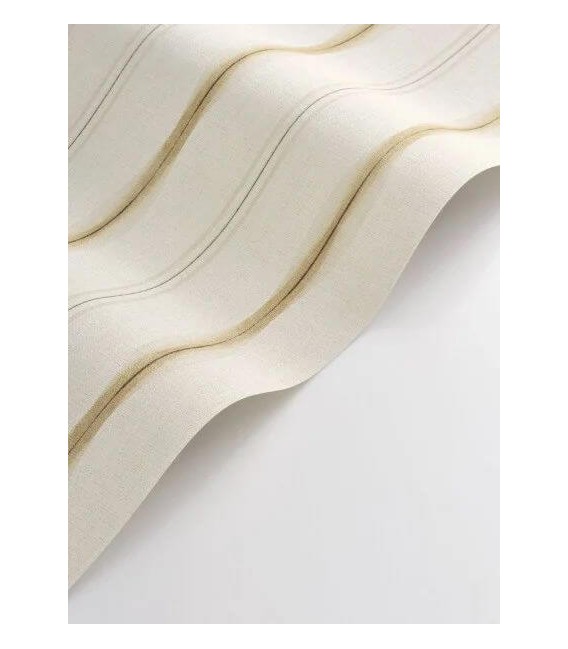 Papel pintado de rayas blanco roto beige y gris aspecto textil 2