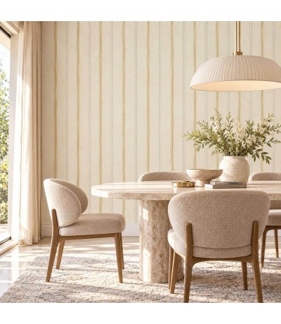 Papel pintado de rayas blanco roto beige y gris aspecto textil Mdmhogar