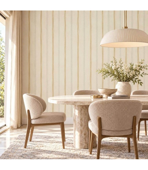Papel pintado de rayas blanco roto beige y gris aspecto textil Mdmhogar