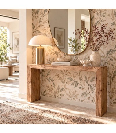 Consola de entrada madera maciza de acacia natural estilo boho Mdmhogar