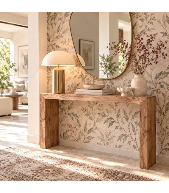 Consola de entrada madera maciza de acacia natural estilo boho Mdmhogar