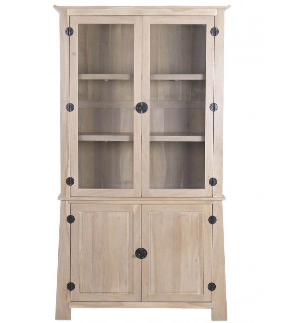 Vitrina de madera maciza de acacia natural y metal negro 1
