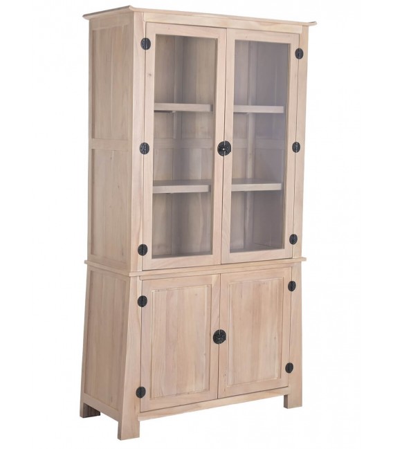 Vitrina de madera maciza de acacia natural y metal negro