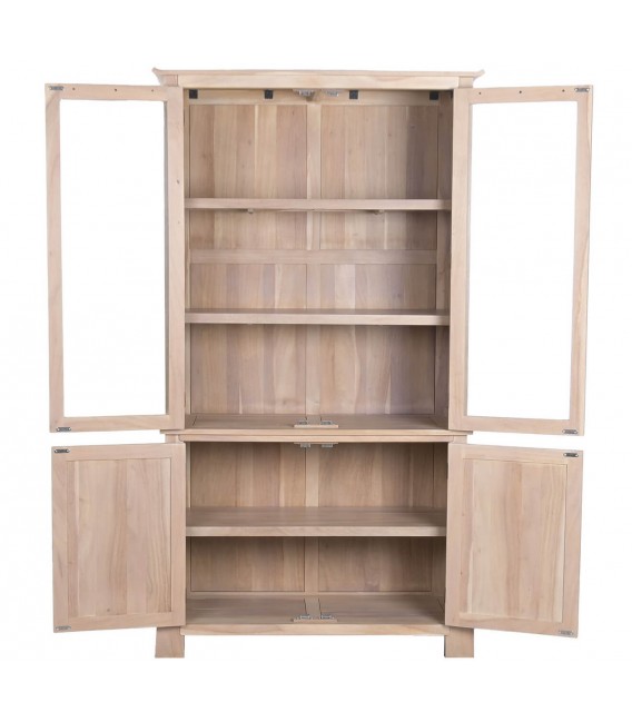 Vitrina de madera maciza de acacia natural y metal negro 2