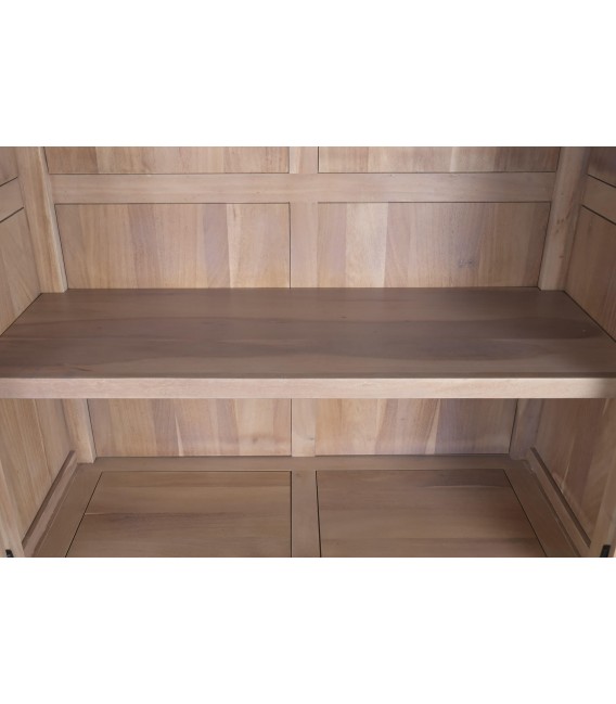 Vitrina de madera maciza de acacia natural y metal negro 4