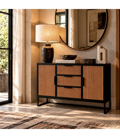 Aparador pequeño de madera en miel y negro industrial chic Mdmhogar