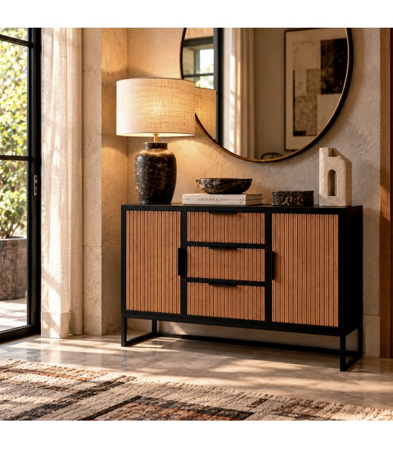Aparador pequeño de madera en miel y negro industrial chic Mdmhogar