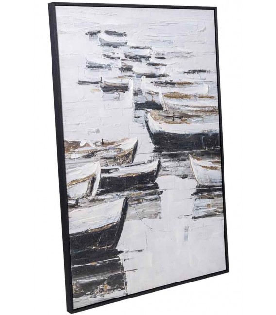 Cuadro vertical pintado a mano blanco negro y detalles dorados 1