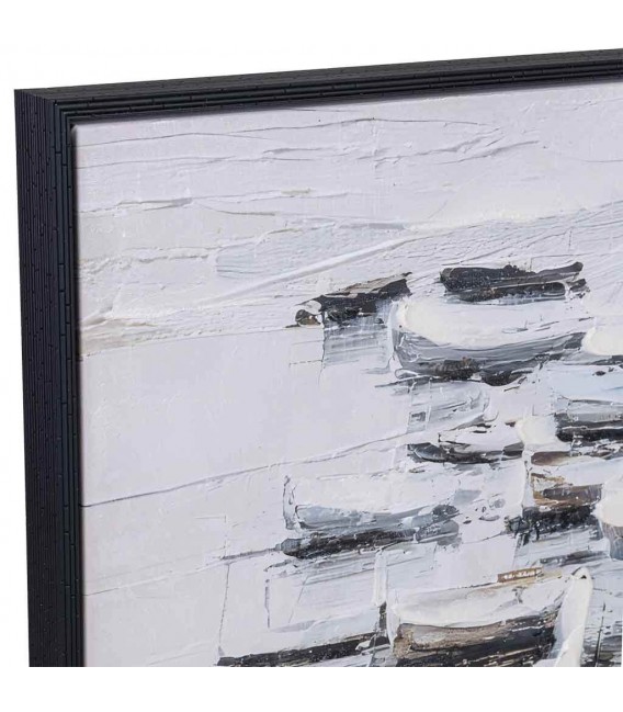 Cuadro vertical pintado a mano blanco negro y detalles dorados 3