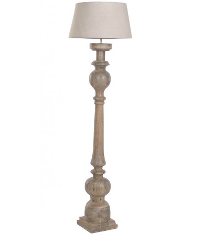 Lámpara de pie madera de mango natural y lino beige estilo boho