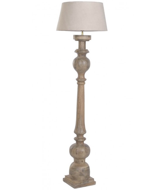Lámpara de pie madera de mango natural y lino beige estilo boho