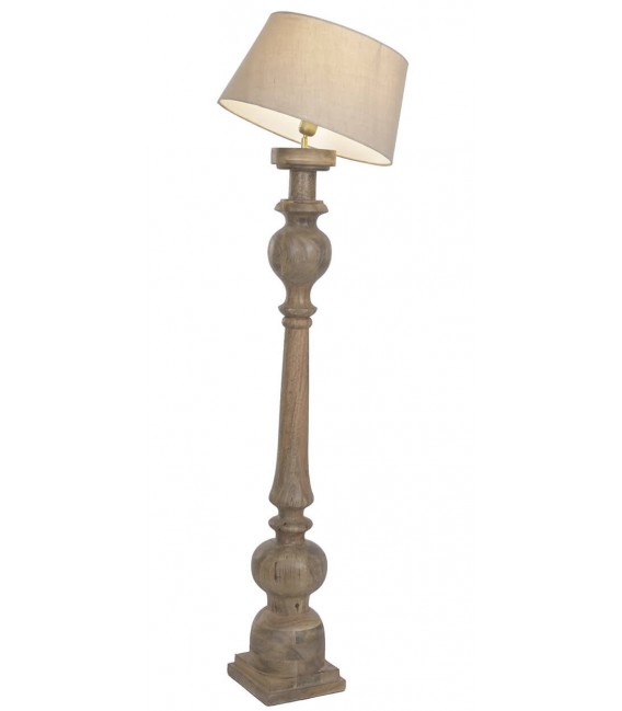 Lámpara de pie madera de mango natural y lino beige estilo boho 1